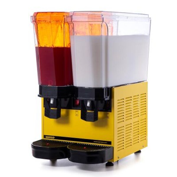 Samixir Klasik Twin Soğuk İçecek Dispenseri, 20+20 L, Fıskiyeli ve Karıştırıcılı, Sarı