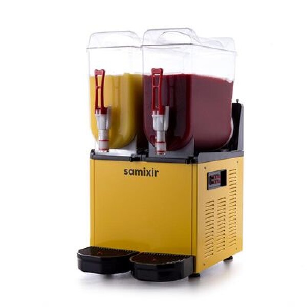 Samixir Ice Slush Twin Meyve Suyu Dispenseri, 12+12 L, Sarı