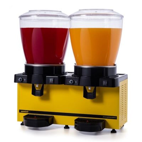 Samixir Twin Soğuk İçecek Dispenseri, 22+22 L, Panaromik, Analog, Karıştırıcılı, Sarı