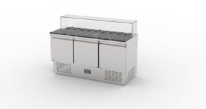 Tezgah Tip 3 Kapılı Gastronorm Polietilen Tablalı Camlı Salata Buzdolabı SLD 7160-PE-GC